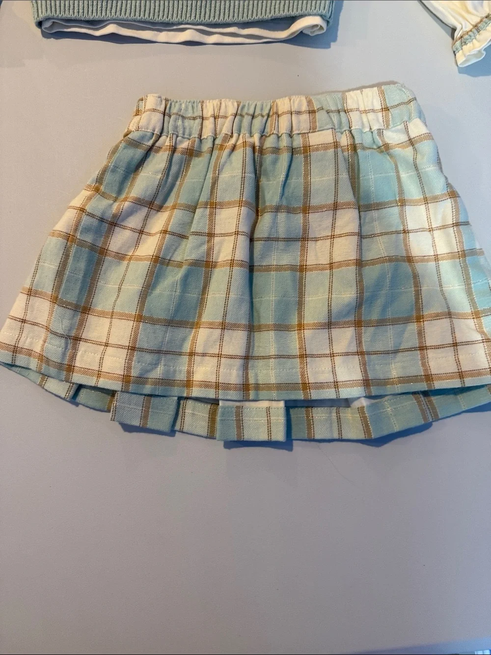 Tommy Bahama Blue/Green Gold Plaid Skirt and Knit Vest Long sleeve Shirt Set 2T